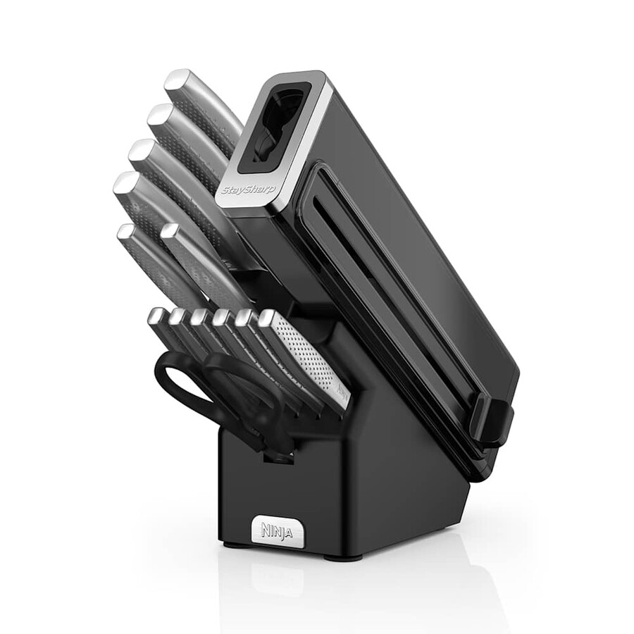 set di coltelli ninja staysharp in acciaio inox da 14 pezzi ceppo di legno e affilatrice integrata k62014euuk