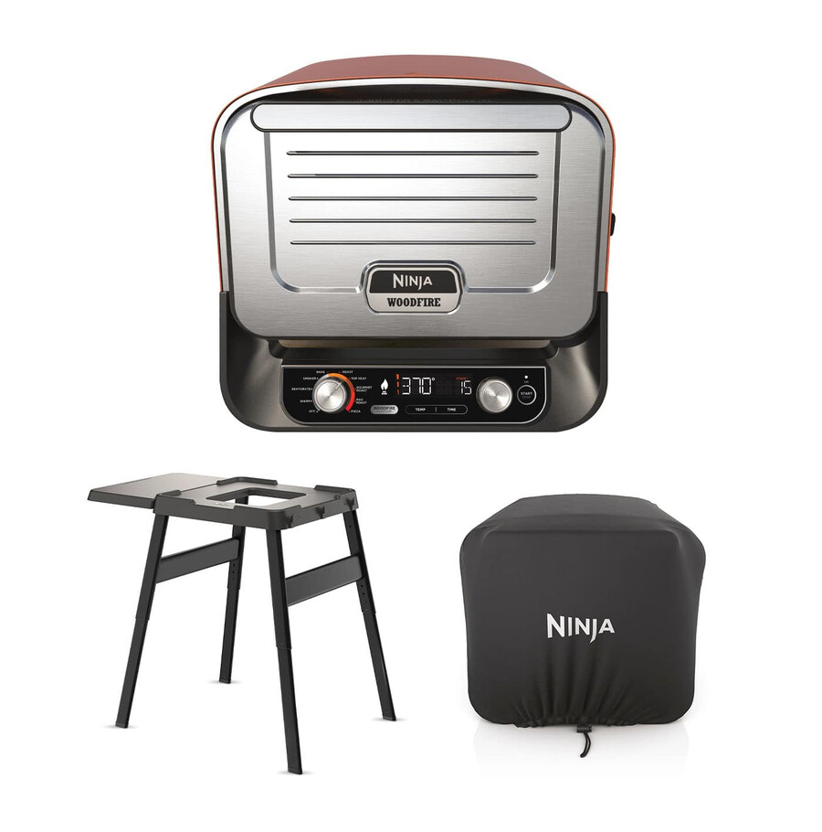 forno da esterno ninja woodfire macchina per pizza artigianale e affumicatore per barbecue con supporto e coperchio