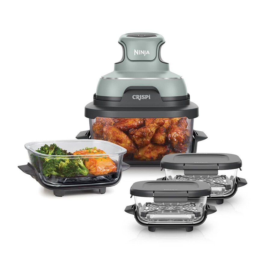 ninja crispi 4 in 1 set per la preparazione dei pasti con friggitrice ad aria portatile in vetro - salvia