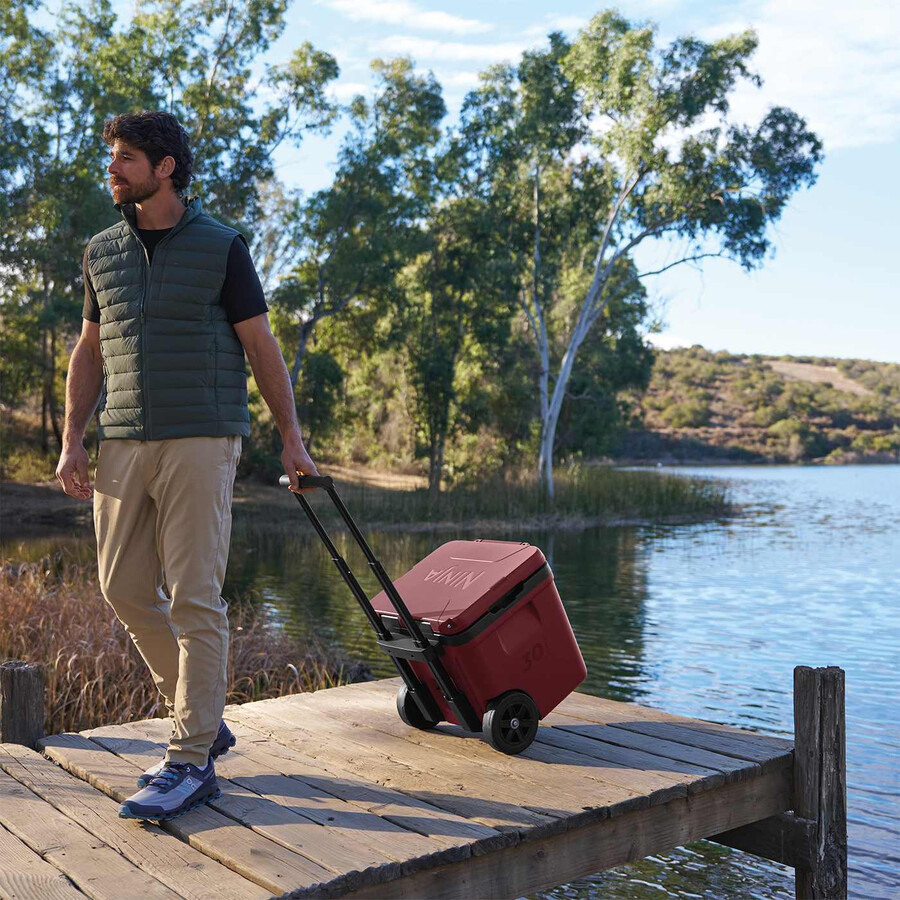 ninja frostvault 30qt28l frigorifero con ruote e zona asciutta rosso canyon fb230ukmr