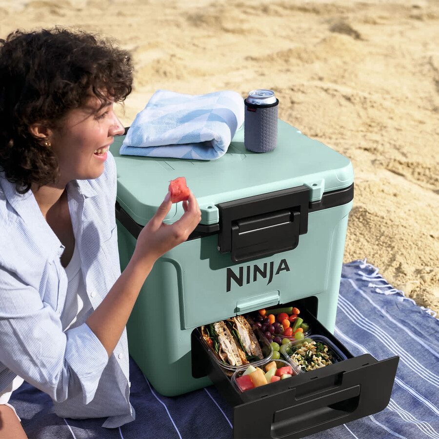ninja frostvault 30qt28l frigorifero con ruote e zona asciutta blu acquamarina fb230ukmt