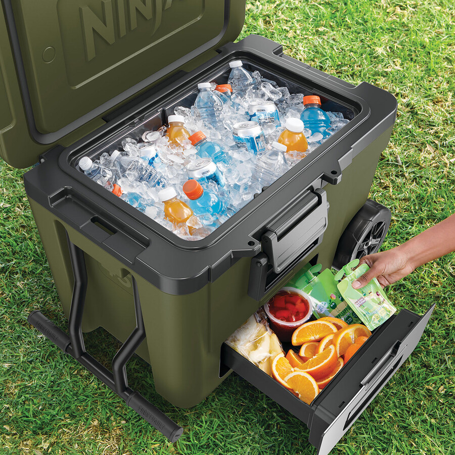 ninja frostvault 45qt42l frigorifero con ruote e zona asciutta – oliva fb245euukdbgn