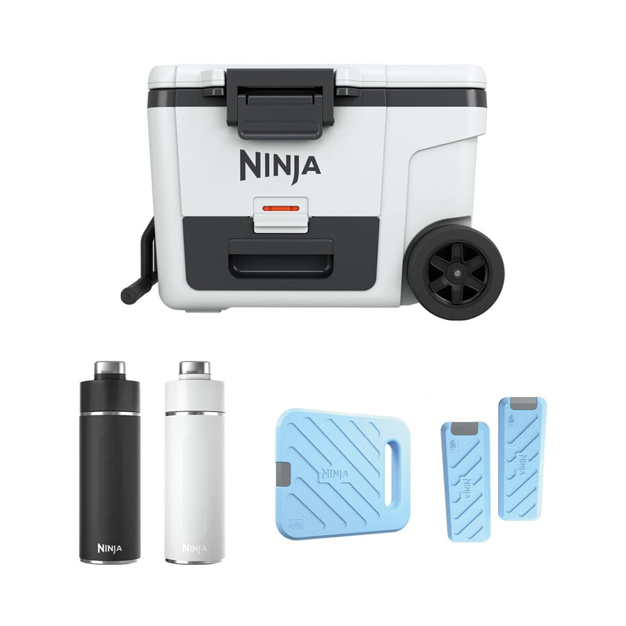 ninja frostvault 45qt42l - set frigorifero con ruote borsa del ghiaccio e bottiglia thirsti