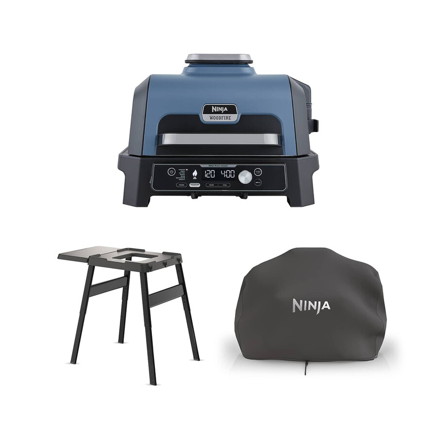 ninja woodfire pro connect xl barbecue elettrico e affumicatore con supporto e copertura