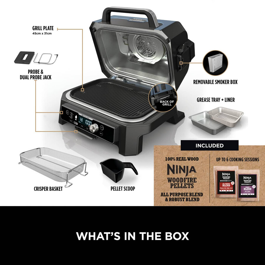 ninja woodfire pro connect xl barbecue elettrico e affumicatore